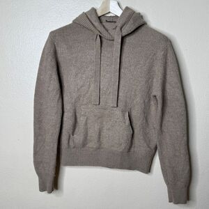 Saks Fifth Avenue Modern Sweater Women's XL Tan Hooded Pocket Wool